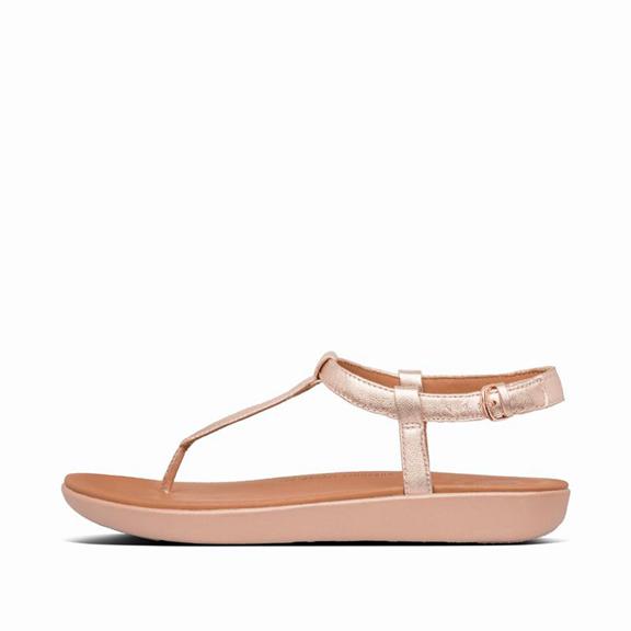 Fitflop Tia Leather T-Bar Back Strap Sandals Rose/Gold Womens - South Africa (KXON49305)